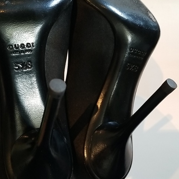 Gucci Horsebit Satin Peep Toe Pump Black 5.5 - Picture 8 of 9